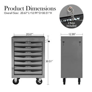 Rolling Metal Tool Chest with 7 Drawers, 20" Cabinet Silver