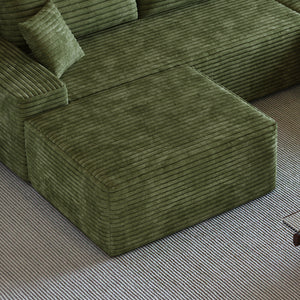 Green Plush Corduroy Sofa Ottoman