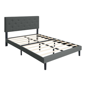 Modern Upholstered Platform Bed Frame With Button Tufted Fabric Headboard