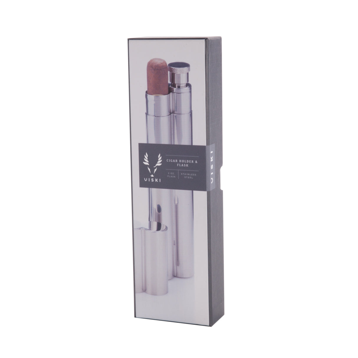 Cigar Holder with 2 oz Flask in Silver Viski®