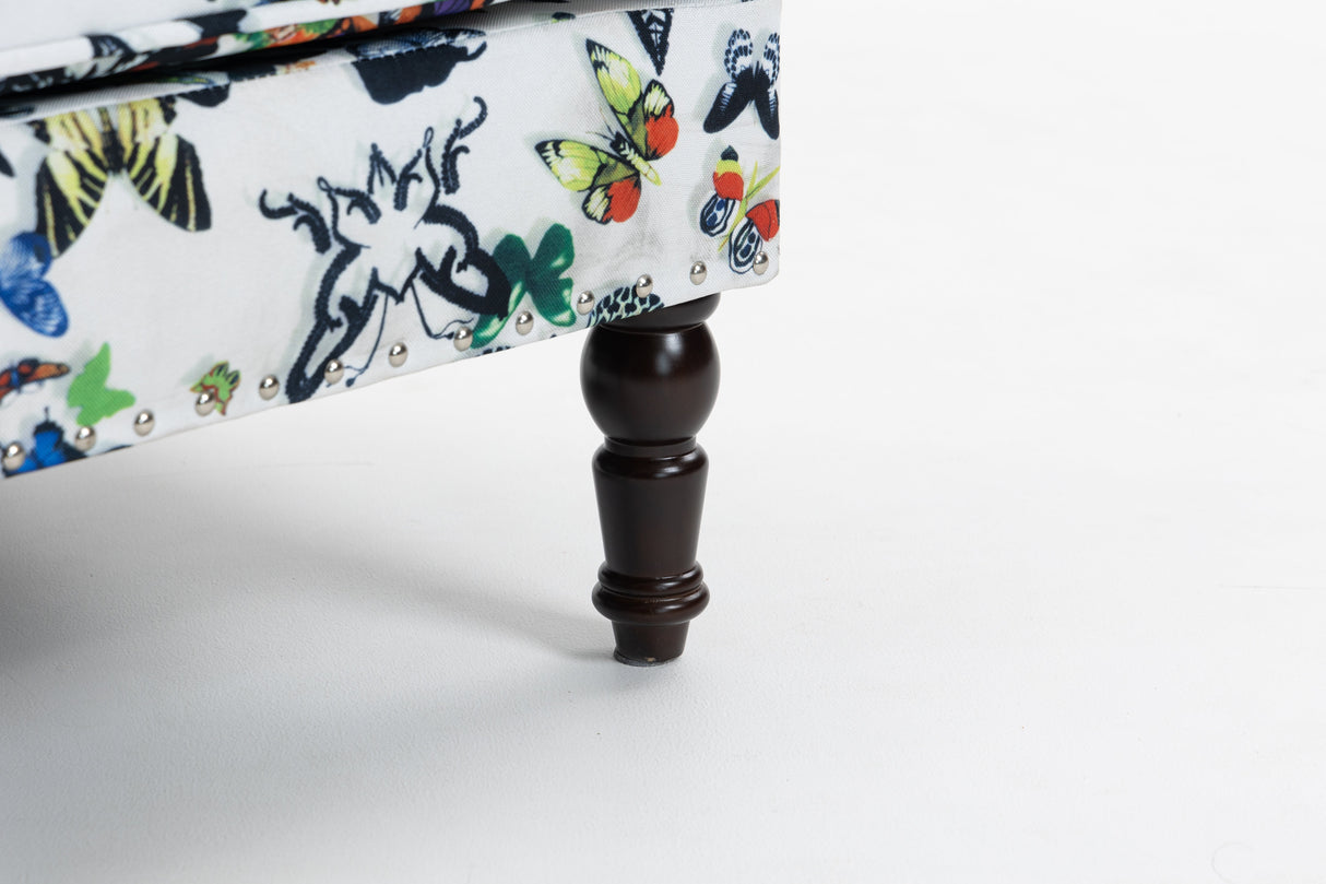 Upholstered Accent Chair - Vintage Armchair with Solid Wood Legs