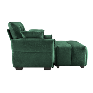 Ergonomic Single Seater Sofa with Ottoman in High-Green Chenille