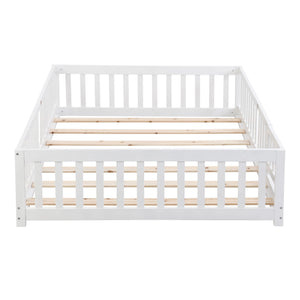 Solid Wood Floor Bed With Door And Fence For Children
