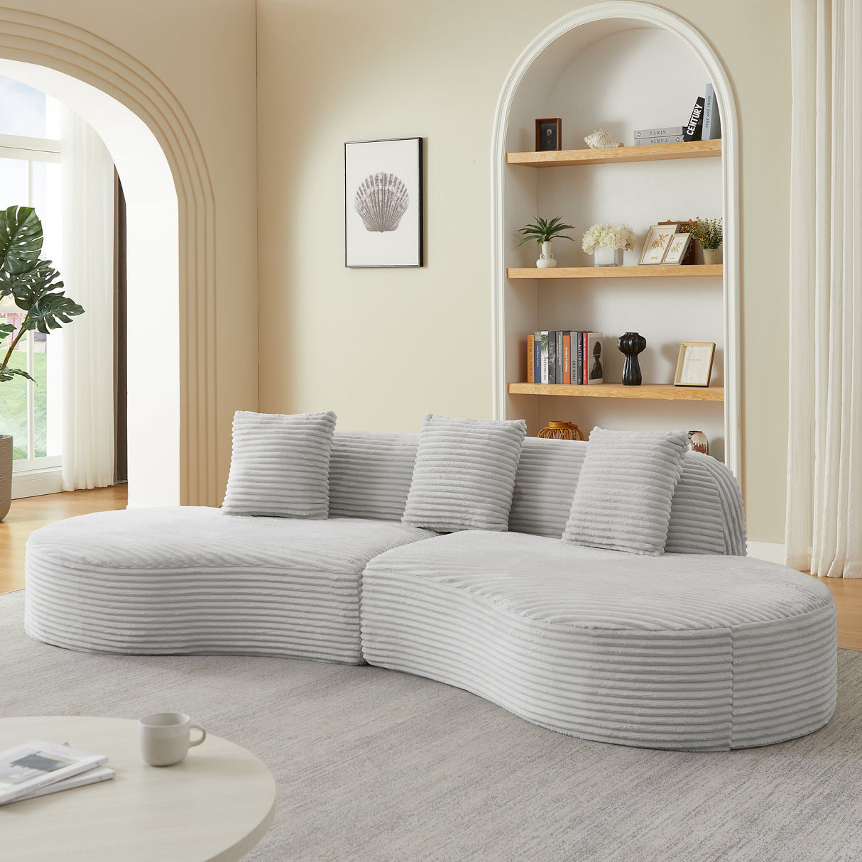 Contemporary Corduroy Curved Sectional Sofa