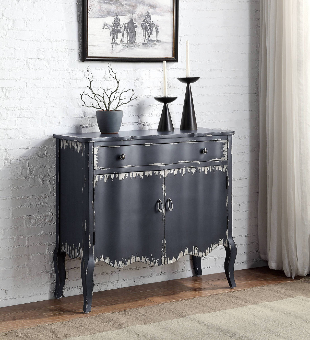 Deianira Antique Gray Finish Console Cabinet