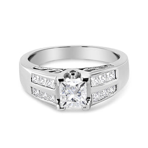 14K White Gold 1 1/4 Cttw Princess Cut Diamond Channel Set Engagement Ring (H-I Color, SI1-SI2 Clarity) - Ring Size 7