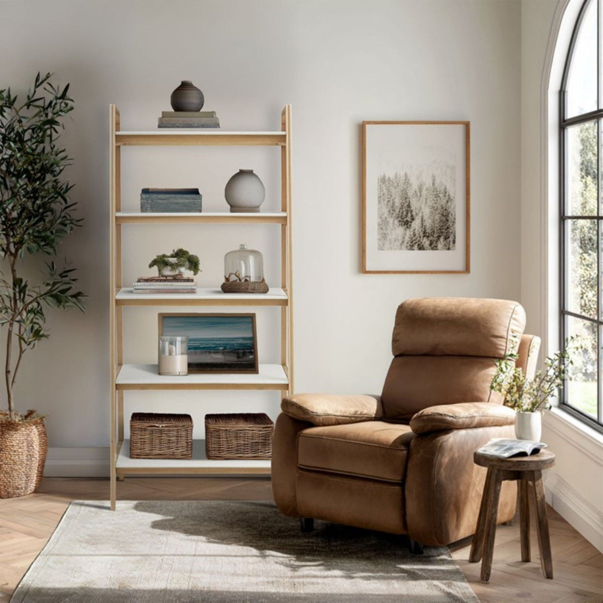 Parker - Bookcase With 5 Shelves - Off White / Natural