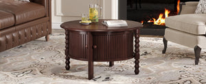 Vintage Round Coffee Table with Storage in Walnut