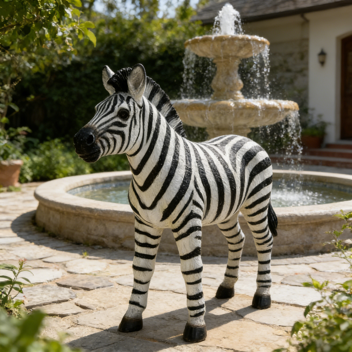 18.31' H x 19.49' L Simulated Zebra Garden Statue, Resin Outdoor & Indoor Decorative Ornament