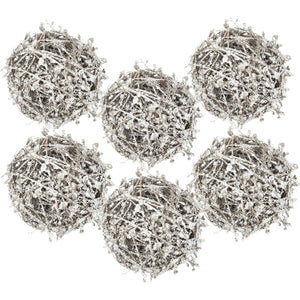 Iced Leaf/Twig Ball Christmas Tree Ornaments - Set of 4