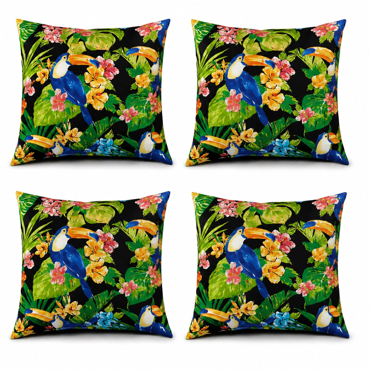 4 Pack Outdoor Pillow Covers 18x18 Inch - Toucan Paradise