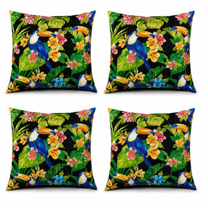 4 Pack Outdoor Pillow Covers 18x18 Inch - Toucan Paradise
