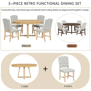 Dining Set With Leaf Round Table And 4 Upholstered Chairs