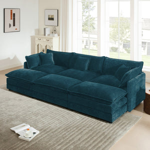 Comfortable Deep Seat Modular 3 Seater Sectional Sofa with Ottomans - Chenille