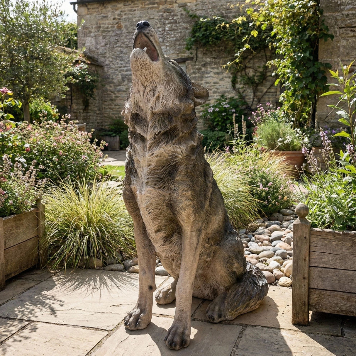 29.72' H x 17.91' L Simulated Howling Wolf Garden Statue