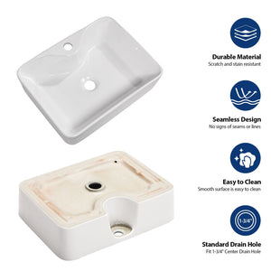 Rectangular Vessel Sink With Faucet & Drain - White / Black