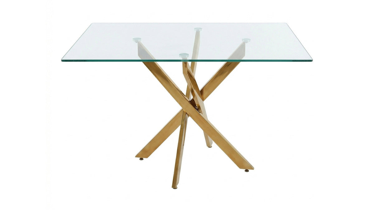 Rectangular Glass Dining Table with Gold-Plated Legs