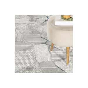 Geometric 3D Effect Area Rug with Durable Polyester - Gray/Ivory