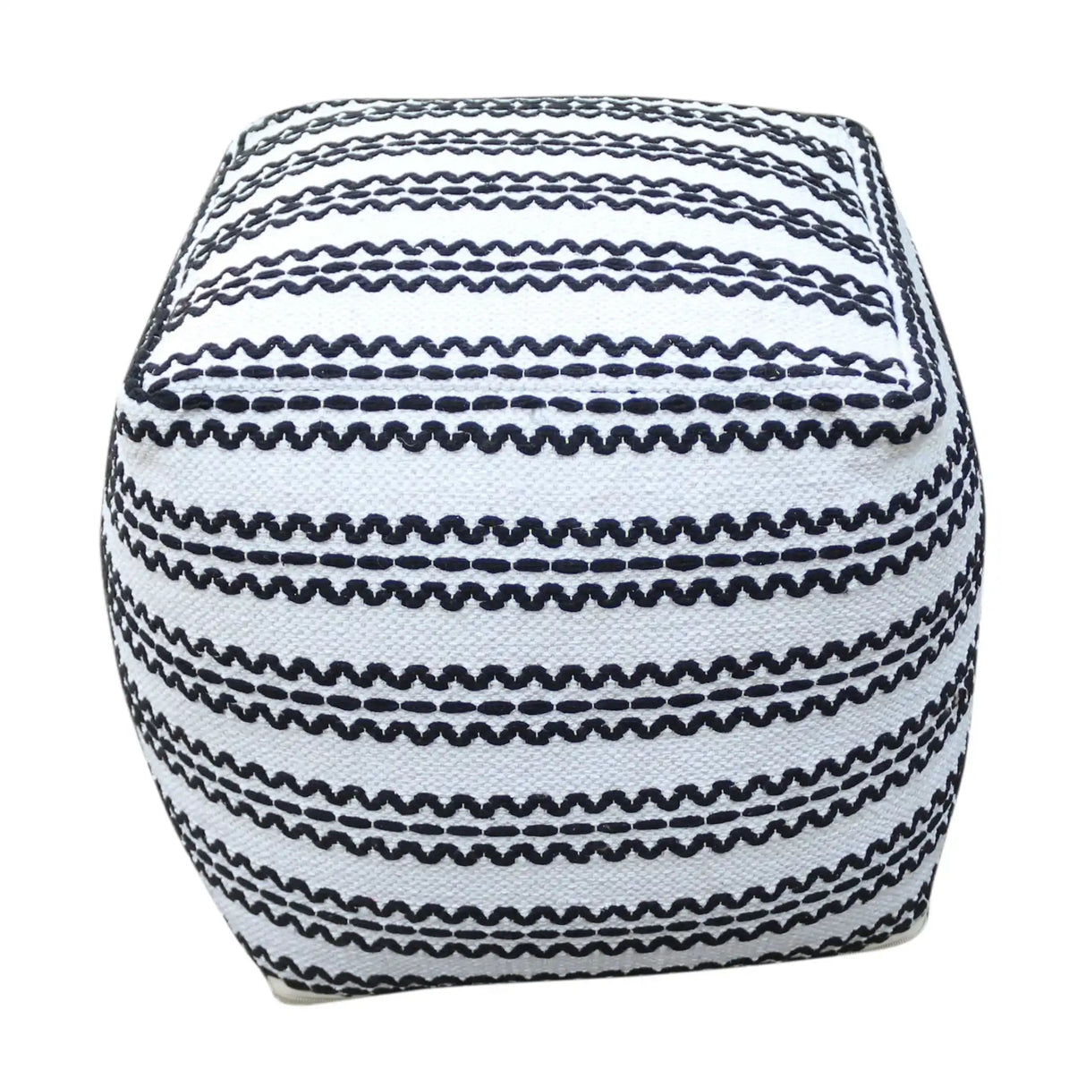 Lani - Handcrafted Fabric PoufDurable Cotton Square - Natural / Black