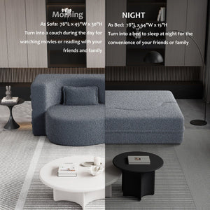 Modern Floor Sofa, With 2 Pillows, Convertible Teddy Fabric Foam Filled Bed