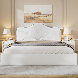 Upholstered Platform Bed With Sturdy Frame And Headboard