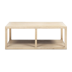 Ellis 48' Reclaimed Wood Open Frame Coffee Table with Lower Shelf, Light Natural Cerused Reclaimed Pine Wood