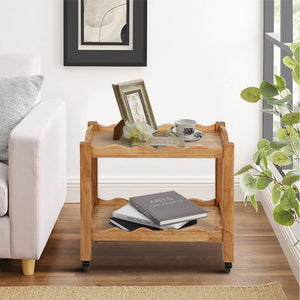 Solid Rubberwood Rolling Side Table