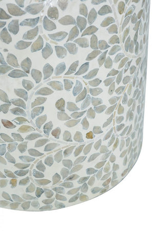 14x14x20 Round Bamboo Accent Table with White Capiz Shell Design