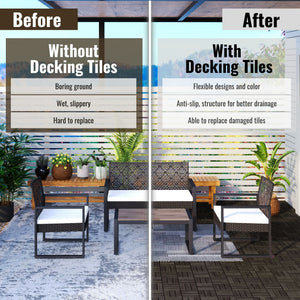 Acacia Wood Interlocking Deck Tiles Checker Pattern For Outdoor Flooring
