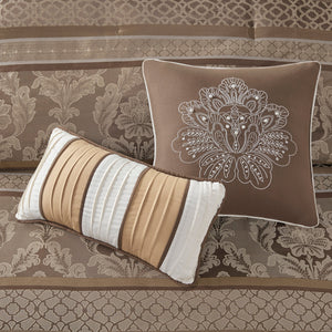 7 Piece Jacquard Comforter Set - Brown/Gold Cal King