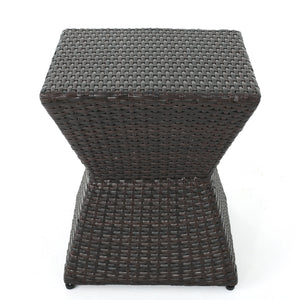 Calhoun 16 Outdoor Wicker End Table with Weather-Resistant Wicker - Brown