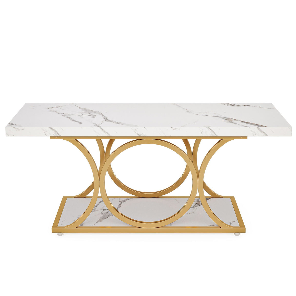 Rectangle Coffee Table, 2 Tier With Geometric Legs, Furniture With Storage Shelf - White / Gold