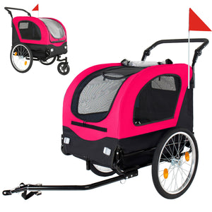 2-in-1 Bike Trailer & Pet Stroller for Dogs up to 110lbs with Weather Cover - Black, Red, or Blue