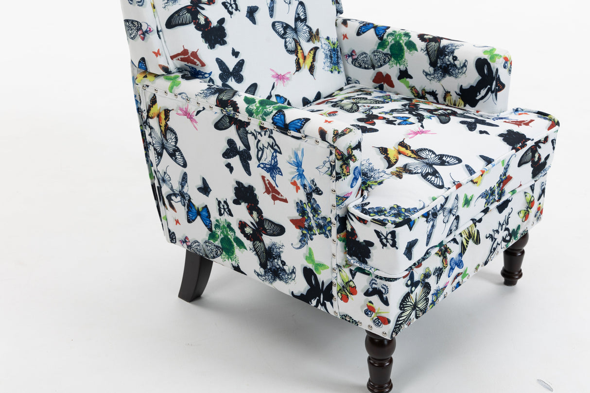 Upholstered Accent Chair - Vintage Armchair with Solid Wood Legs