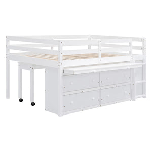 Loft Bed With Retractable Writing Desk And 4 Drawers, With Lateral Portable Desk And Shelves