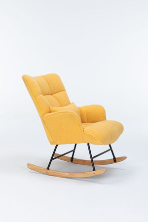 Rocking Chair Nursery, Teddy Upholstered Glider Rocker With High Backrest, Reading Chair Modern Rocking Accent Chairs Glider Recliner For Living Room - Yellow
