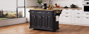K&K 54 Inch Large Kitchen Island with Rubber Wood Drop Leaf