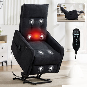 Black Chenille Single Motor Power Lift Recliner Chair