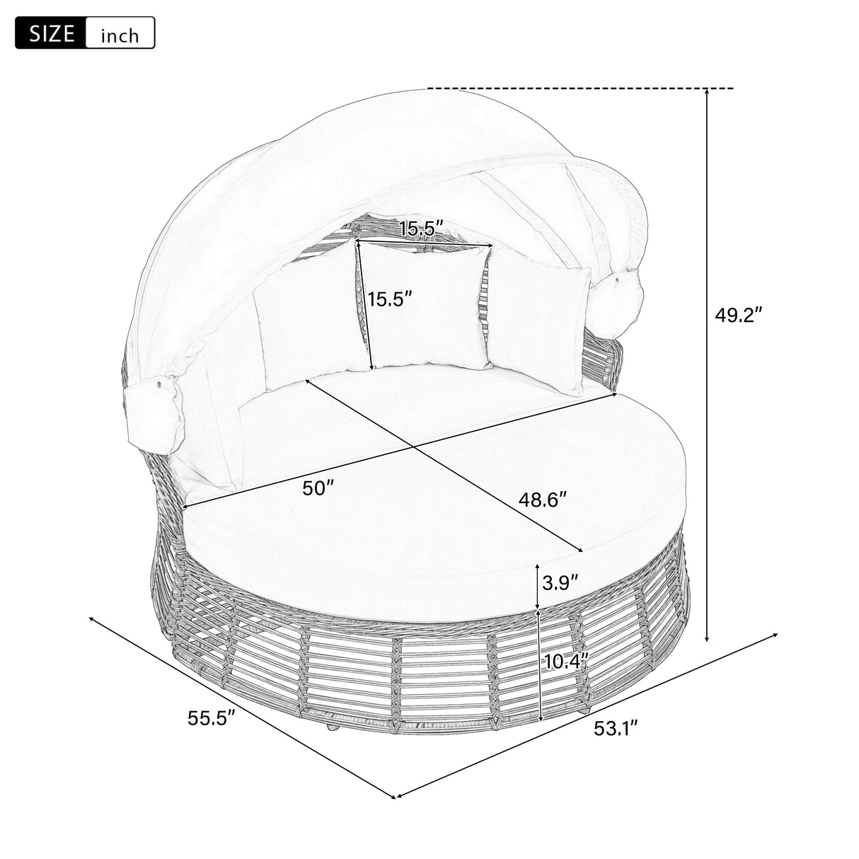 Outdoor Patio Rattan Round Daybed with Retractable Canopy