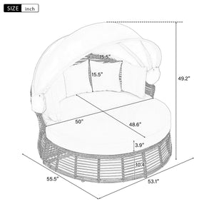 Outdoor Patio Rattan Round Daybed with Retractable Canopy