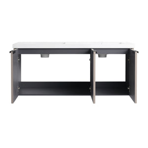 Contemporary Wall Mounted Bathroom Vanity With Resin Double Sink