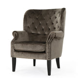 Elegant Velvet Club Chair with Handcrafted Details in Grey