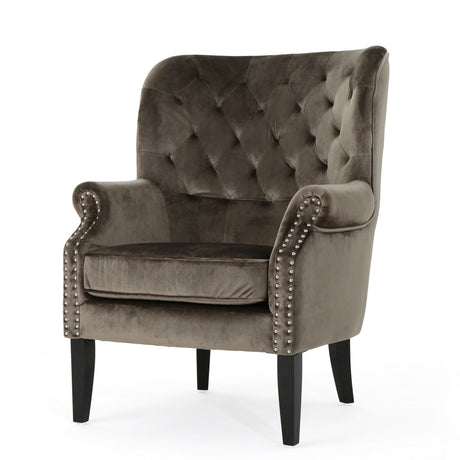 Elegant Velvet Club Chair with Handcrafted Details in Grey
