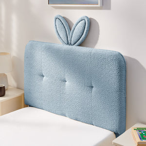 Twin Size Kids Upholstered Bed with Oversized Rabbit Ear Headboard, LED Light & 4 Storage Drawers, Boucle Fabric (79.5''X40.75''X41'')