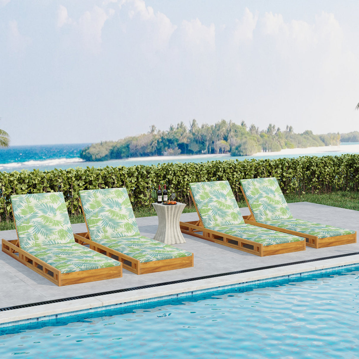 Lounge Chaise Set, Acacia Wood with Water-Resistant Lounge Cushions