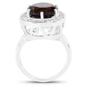 4.52 Carat Genuine Smoky Quartz and White Topaz .925 Sterling Silver Ring