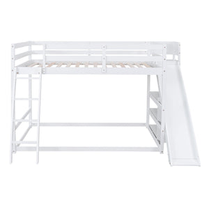 Bunk Bed With Ladder, Slide, And Shelves Pine Wood