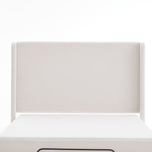 Caron - Queen Size Upholstered Wingback Bed With Adjustable Base Bundle Set - Ivory