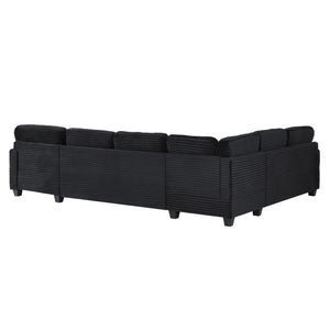 Upholstered U-Shaped Sectional Sofa With Movable Ottoman And Side Storage Pockets
