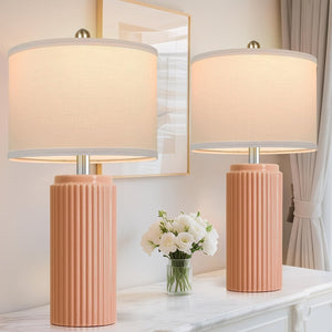 Farmhouse Table Lamps Set of 2 – Ceramic Base Bedside Lamps for Bedroom & Living